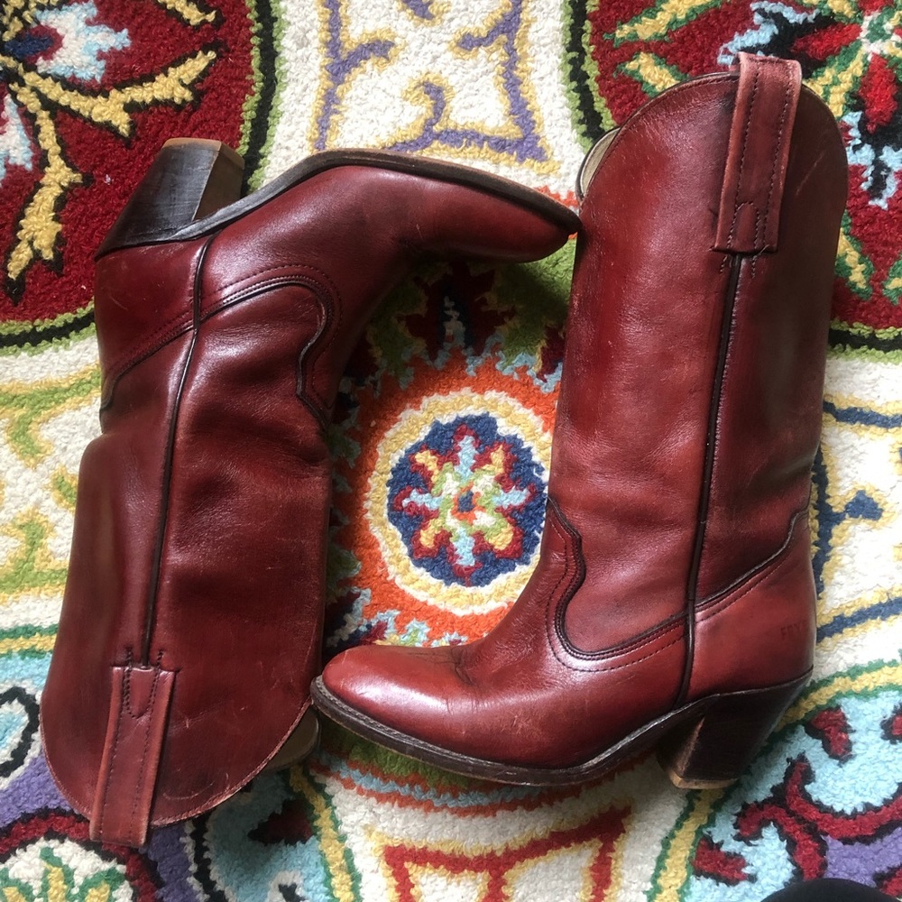 Dark Red Vintage Frye Cowgirl Boots 7B